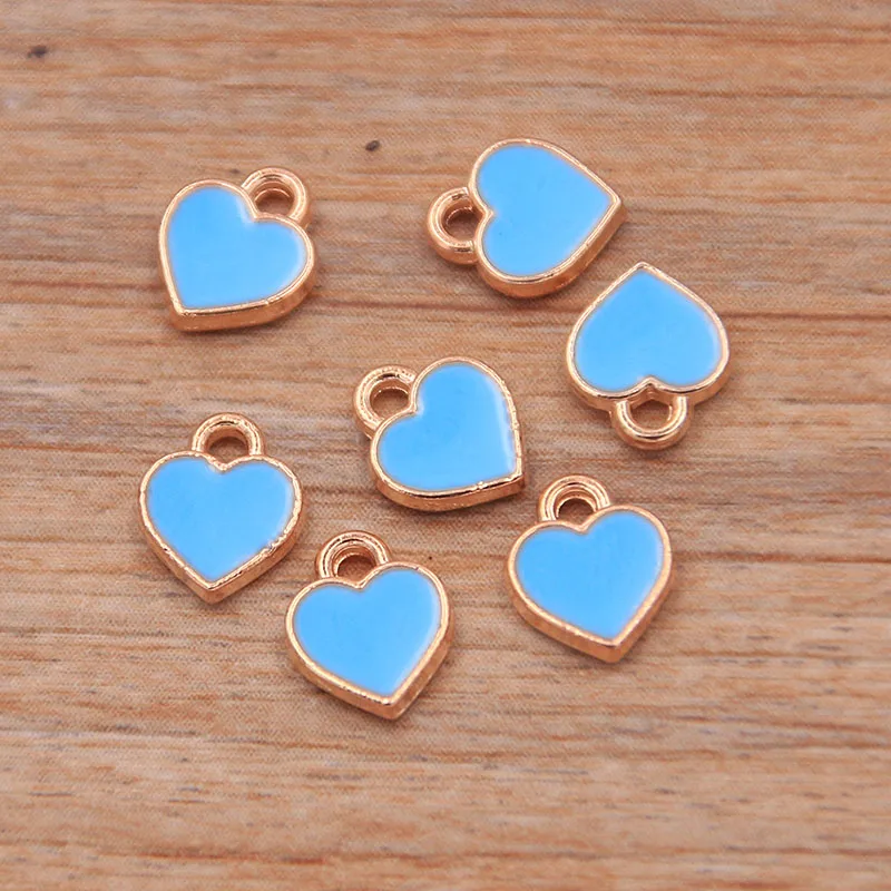 50 Uds. De dijes de corazón pequeño de aceite de gota de Metal de aleación de 5 colores, 6x8mm, colgante de oro KC para pulsera DIY, collar, fabricación de joyas