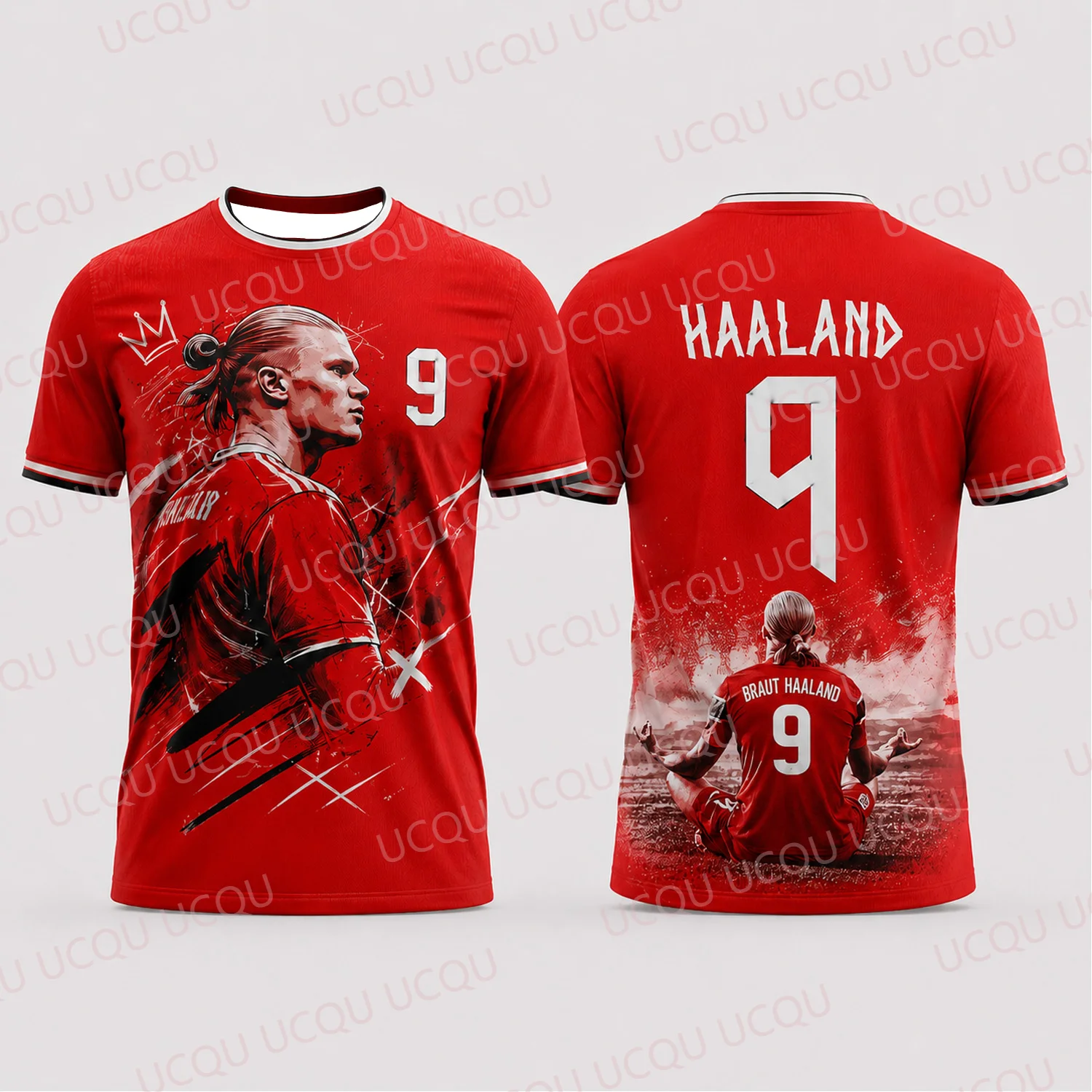 2026 Neues Sommer Haaland 9 Rotes Grafik-Fußball-Fan-T-Shirt für Herren und Damen Lässiges Kurzarm-Sportshirt