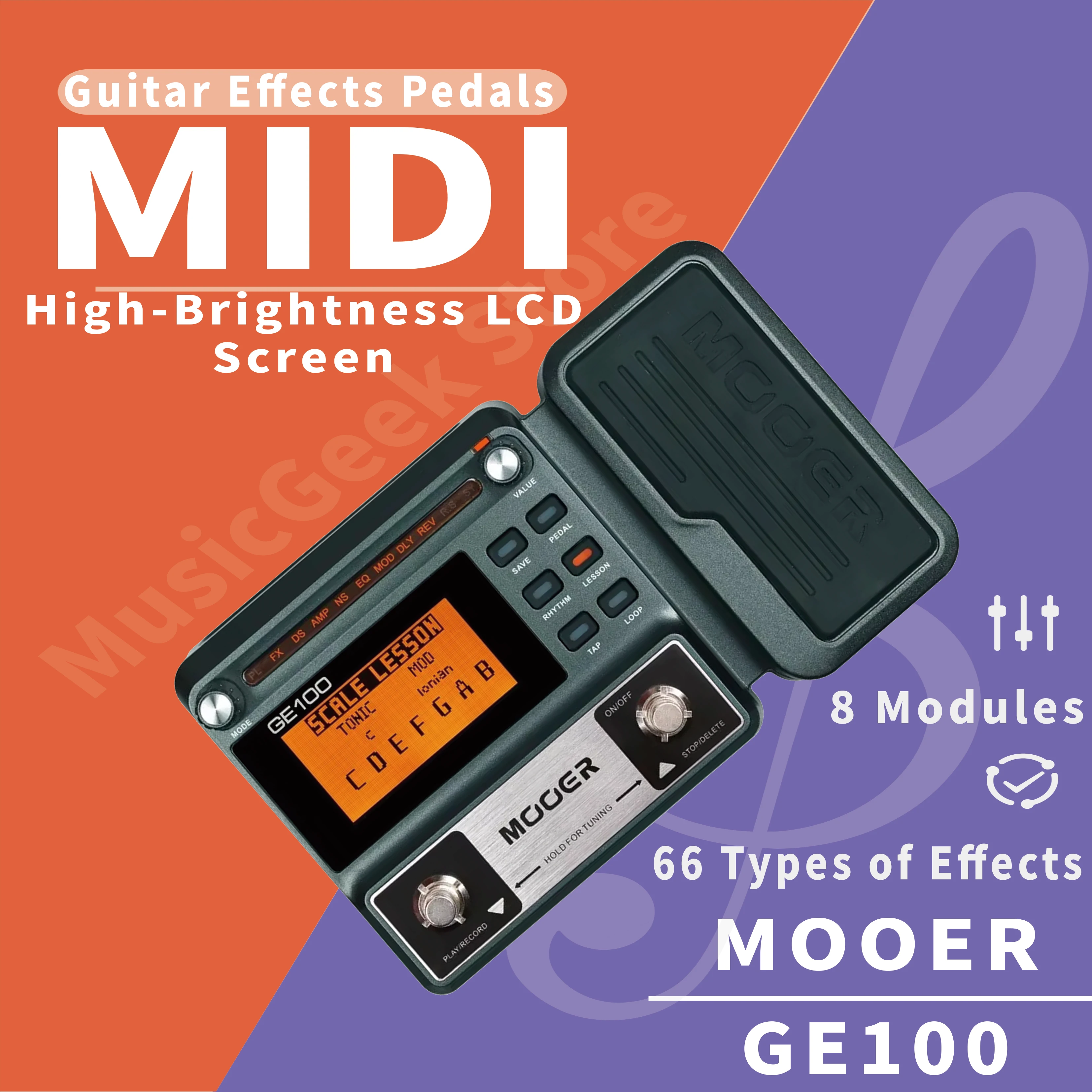 

MOOER GE100 Guitar Multi-effects Processor Effect Pedal with Loop Record Tuning Tap Tempo Rhythm Scale & Chord Lesson Function