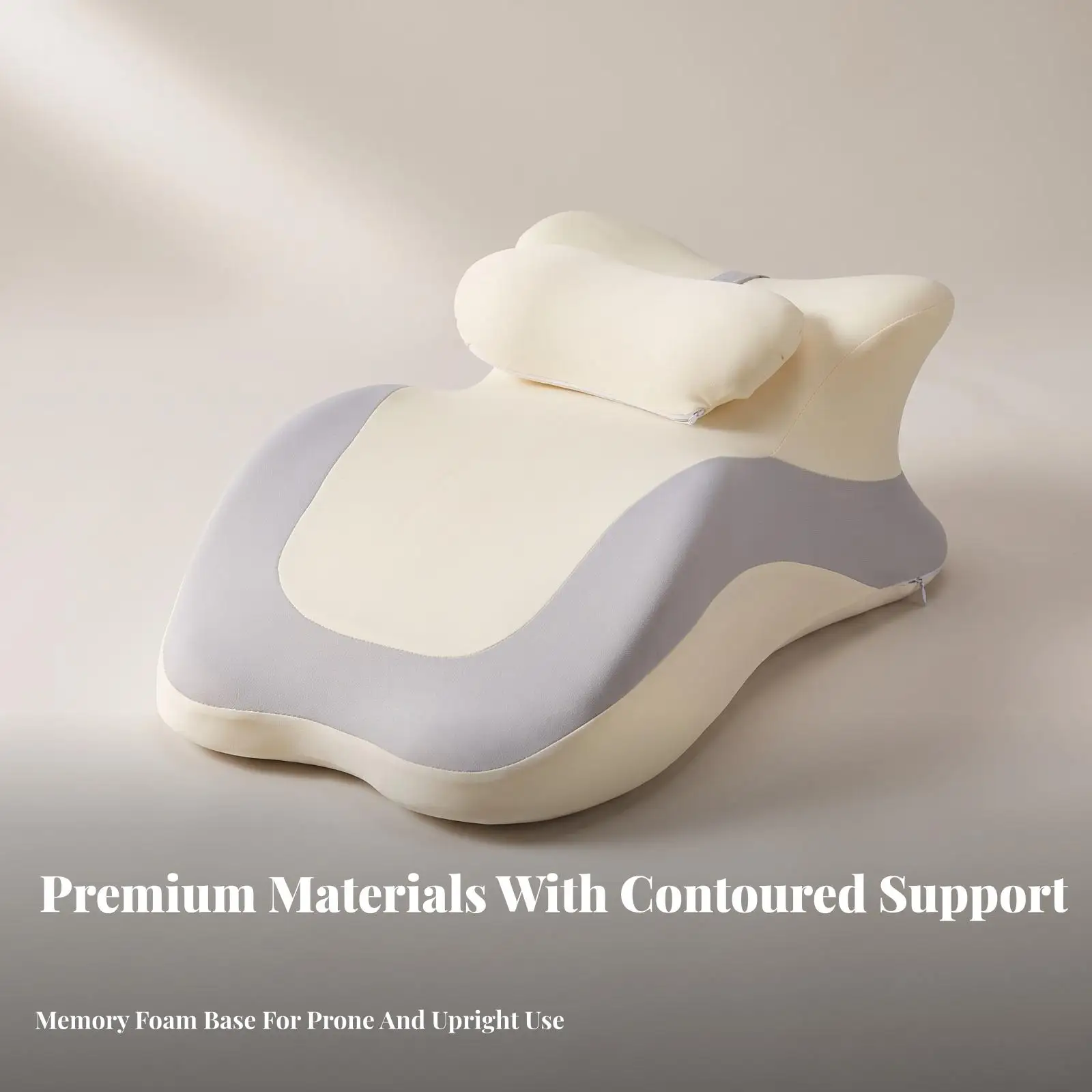 Ergonomic Memory Foam Bed Pillow for Face Down or Reclined Positions with Removable Strap Cushion for Neck and Shoulder Relief