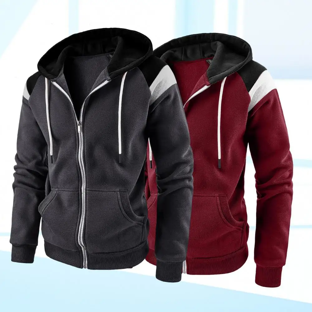 

Thermal Sweatshirt Color Block Zipper Spring Hoodie Coat for Daily Wear