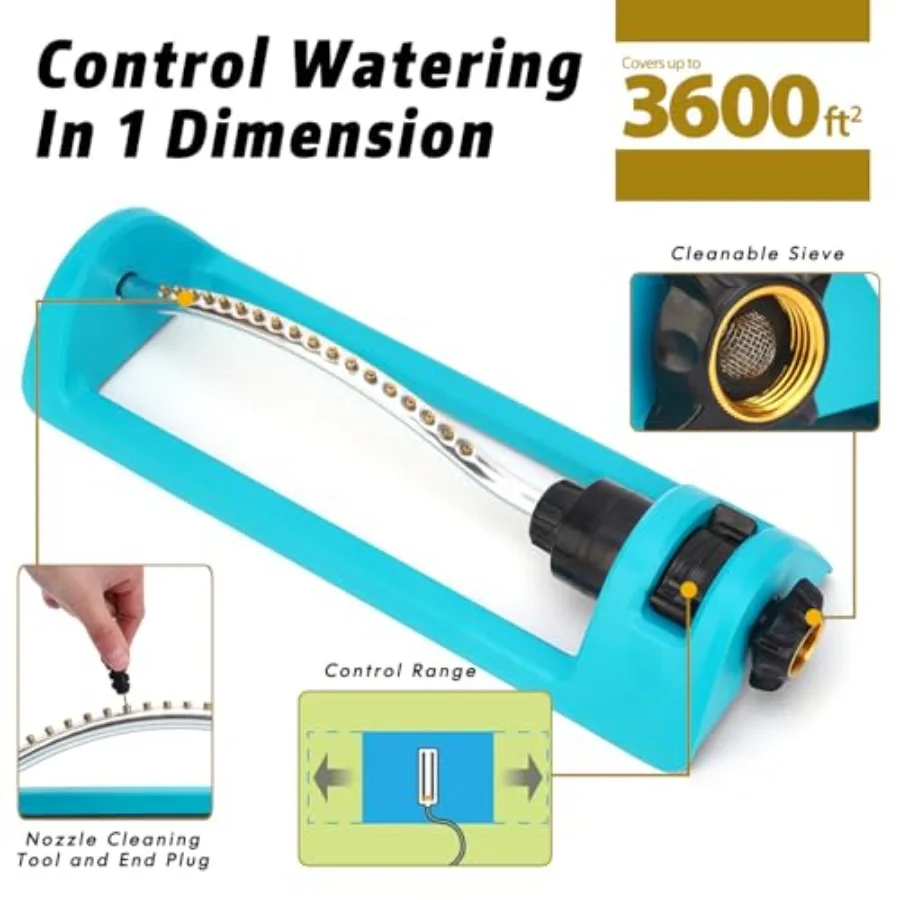 Aspersor de gramado oscilante com bicos de latão de 18 furos para cobertura eficiente de rega de jardim até 3 600 pés quadrados bico integrado