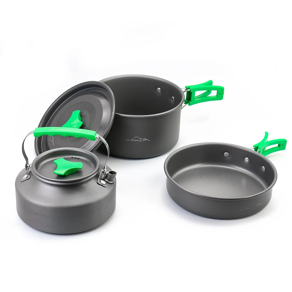 Camping Aluminum Alloy Portable Cookware Cookware Outdoor Cooking Teapot Picnic Kettle Pot Hiking Cutlery 3Pcs Set