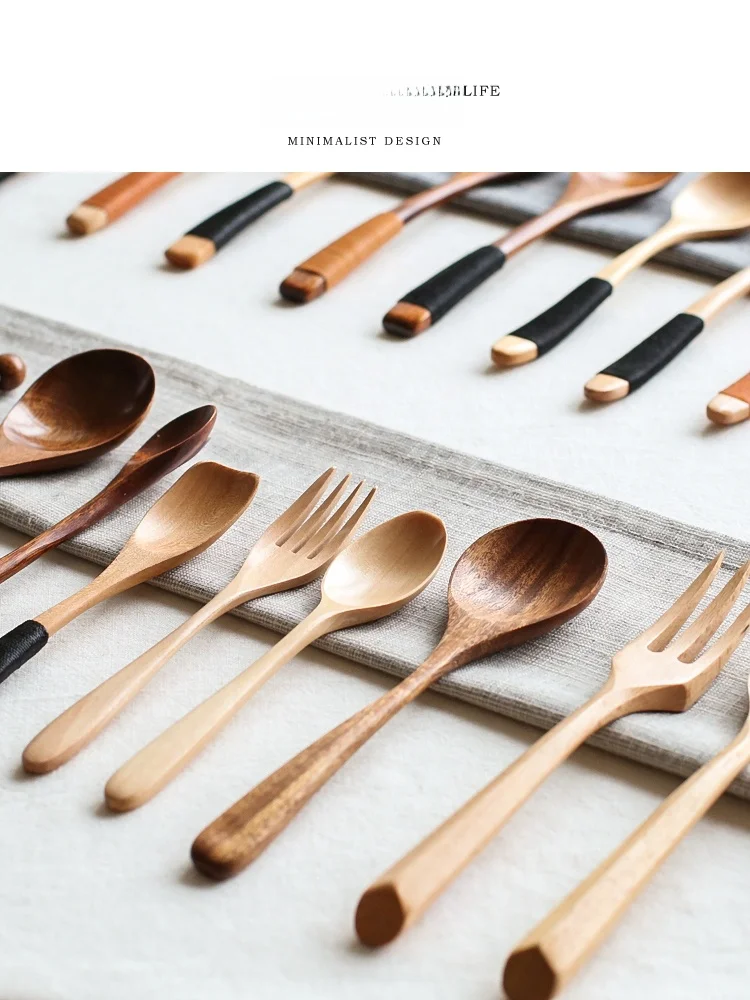 

Tlife Wooden Long Handle Soup Spoon Eating Utensil Household Japanese Style Wood Head Soup Spoon Original Wood Grain