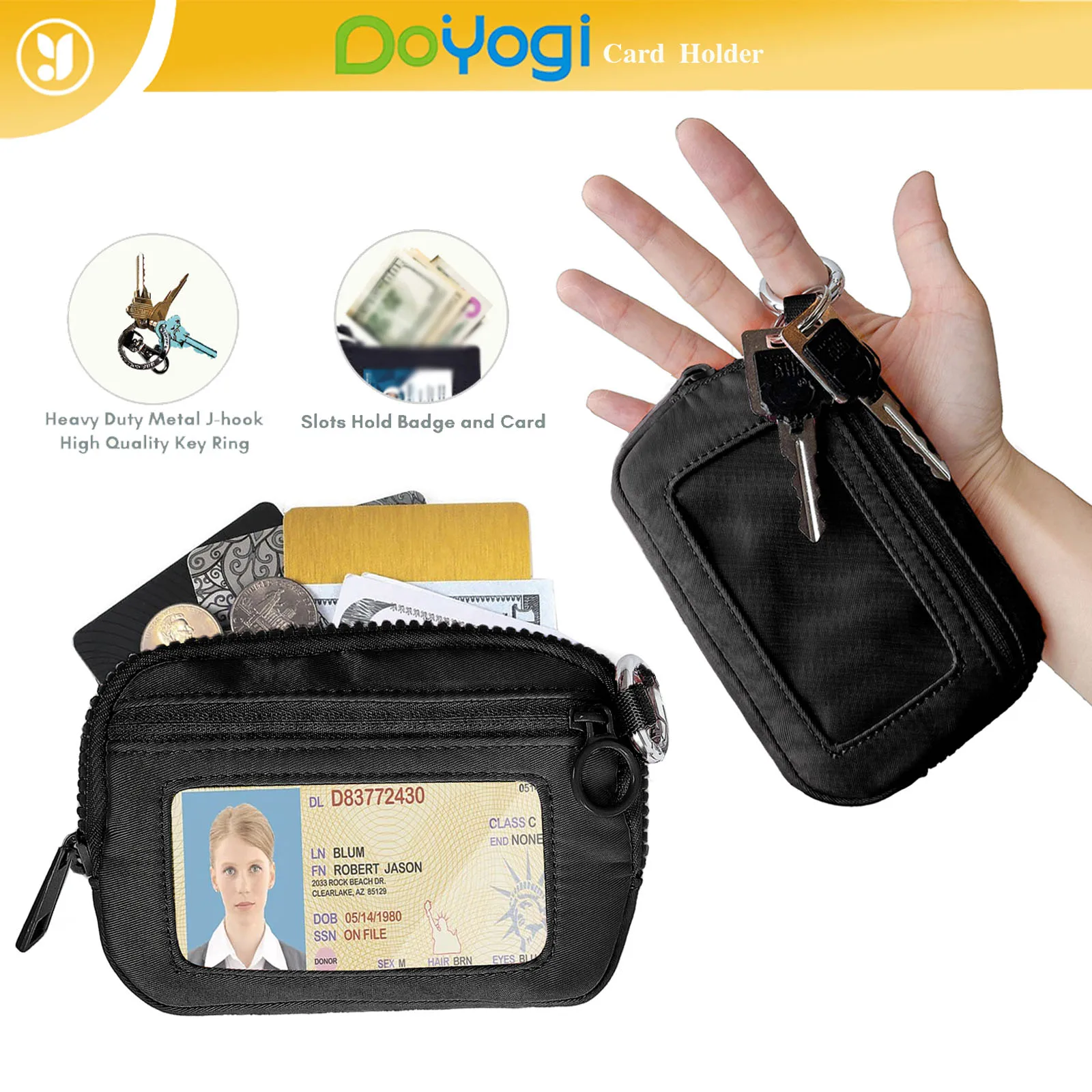 

DOYOGI Mini Luxury Coin Purse Card Case Keychain,Zipper Wallet with ID Card Window Iris Wallet,Portable Wristlet Card Holder