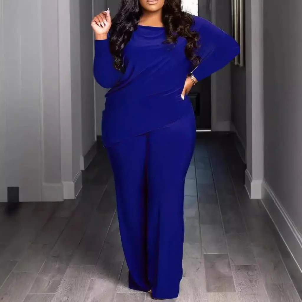 TB6321 plus size set casual in due pezzi confortevole tinta unita moda asimmetrica stile europeo americano vendita calda