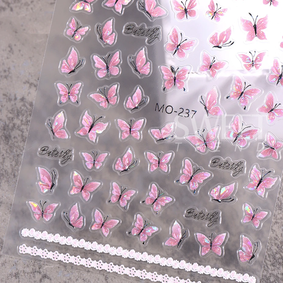 5D Blue Butterfly Nail Sticker Fashion Kawaii Butterfly Self-Adhesive Manicure Decal Slider DIY Nail Supplies Charms Decorations