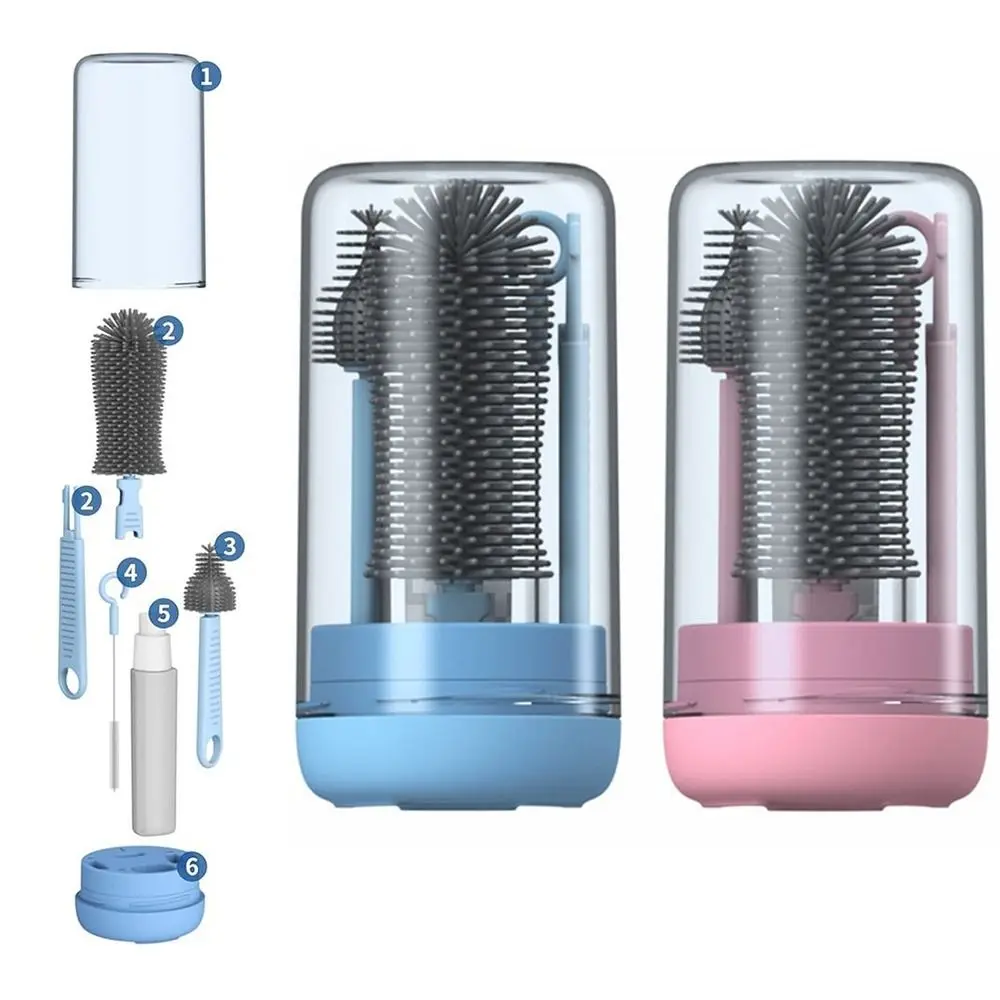 

6 in 1 Bottle Cleaning Brush Set Portable Compact Nipple Straw Cleaner Kit Soft Bristles BPA-Free Bottle Brush Set Lid Cleaning