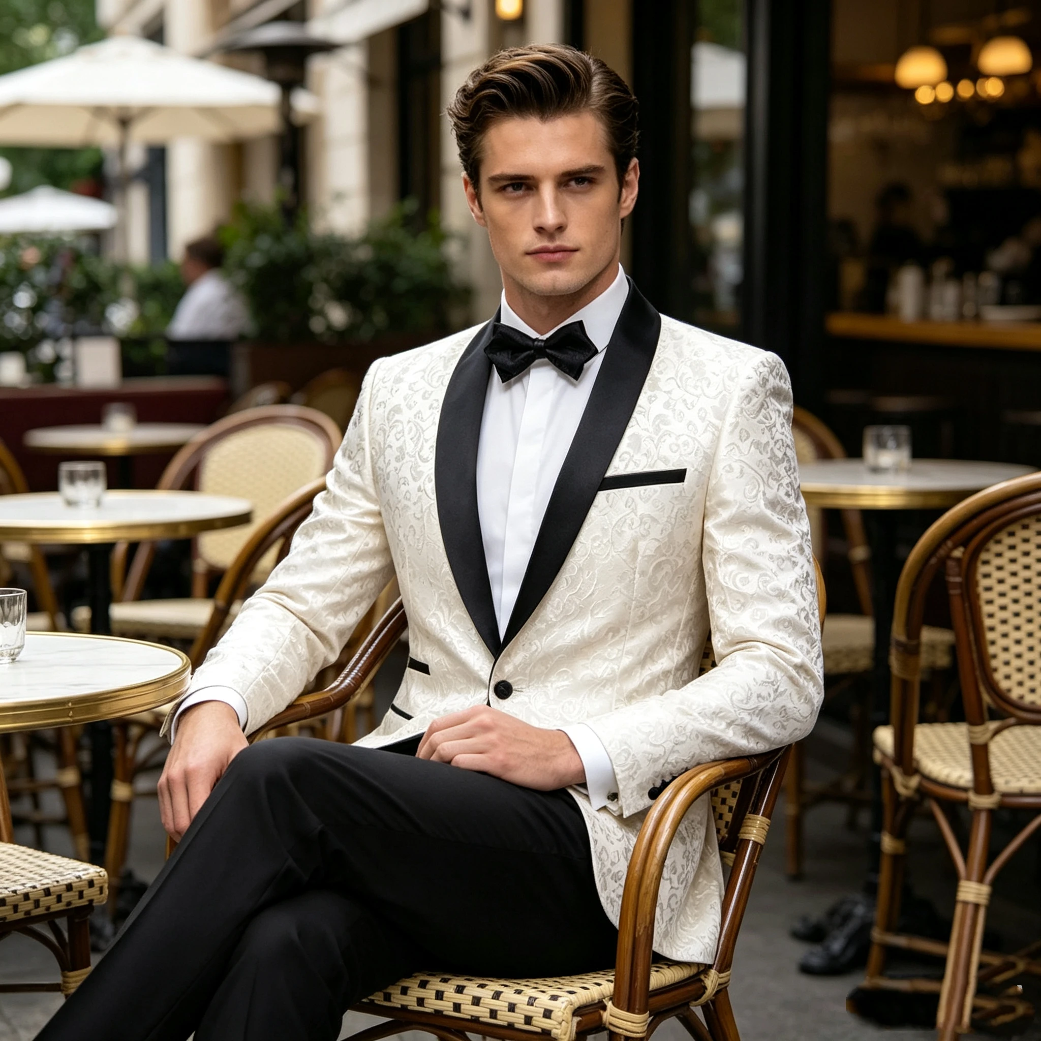 

White Jacquard Slim Fit Men's Suit Jacket Casual Shawl Lapel Blazer for Party Prom Dinner Wedding Business Outwear Tops