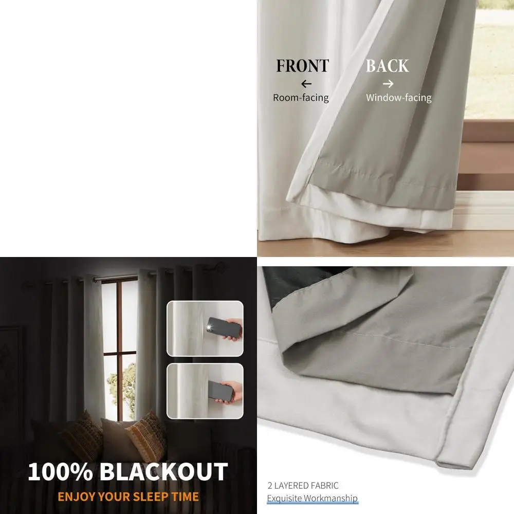 

Кремовые двухслойные шторы цвета слоновой кости с затемнением на 90% и термоизоляцией на люверсах для гостиной