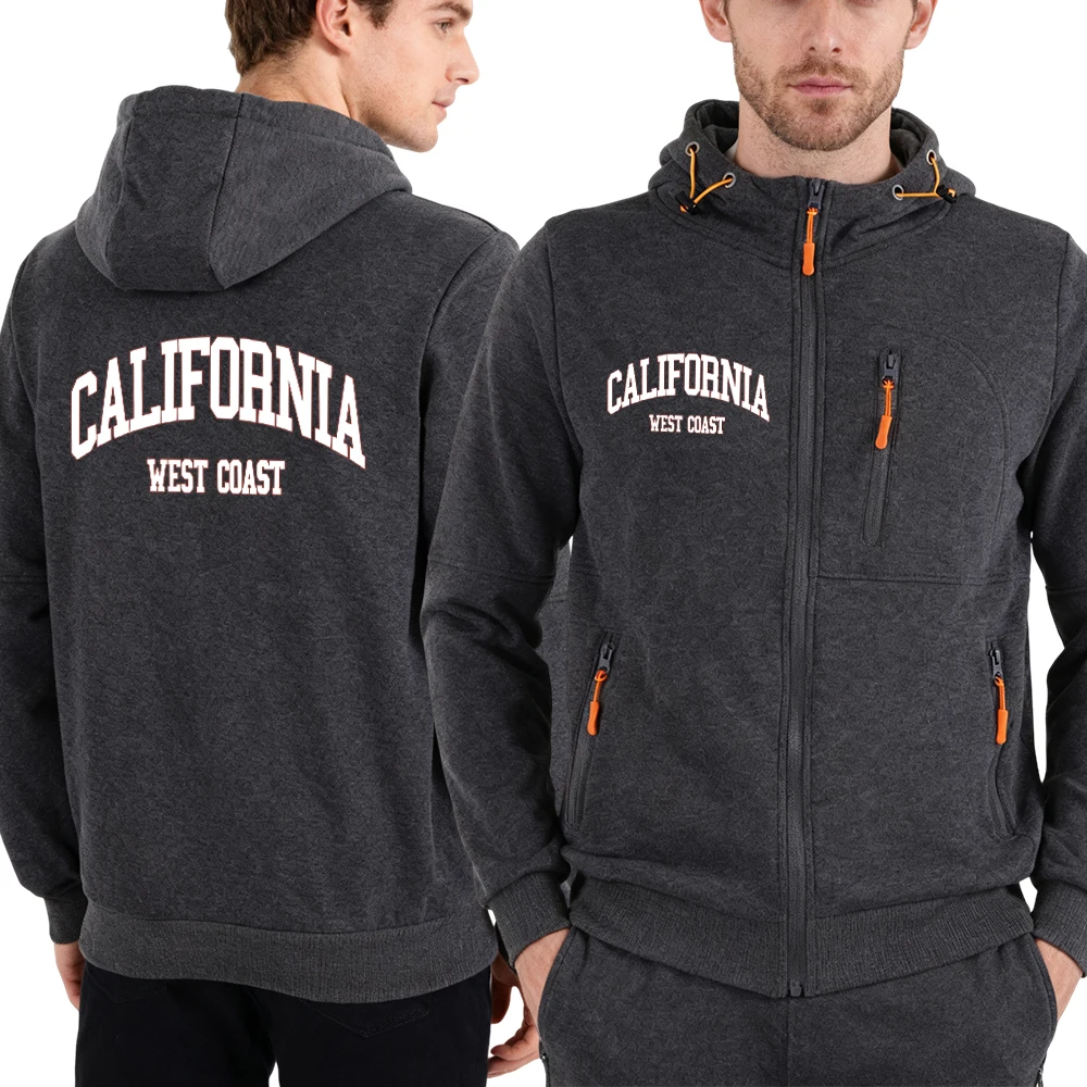 

Califirnia West Coast Design Men Zipper Hoodies Fashion Street Clothing Fleece Quality Hooded Sportswears Autumn Casual Zip-Up