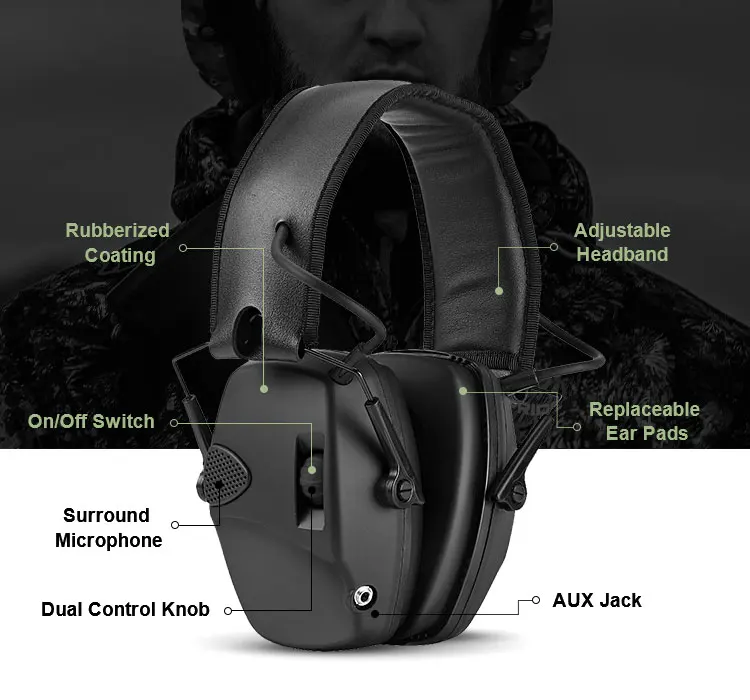 تصميم نحيف SNR 27dB سماعة حماية للرماية غطاء للأذنين إلكتروني للرماية سماعة رأس تكتيكية خارجية #2