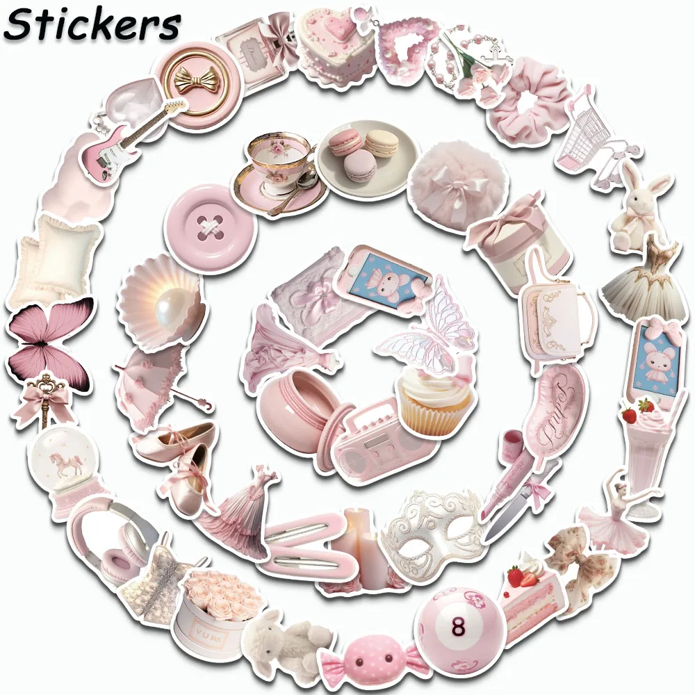 50PCS Cute Pink Ballet Girl Stickers INS Style Graffiti Decals For Phone Case Laptop Luggage Guitar Wall Decoration Stickers