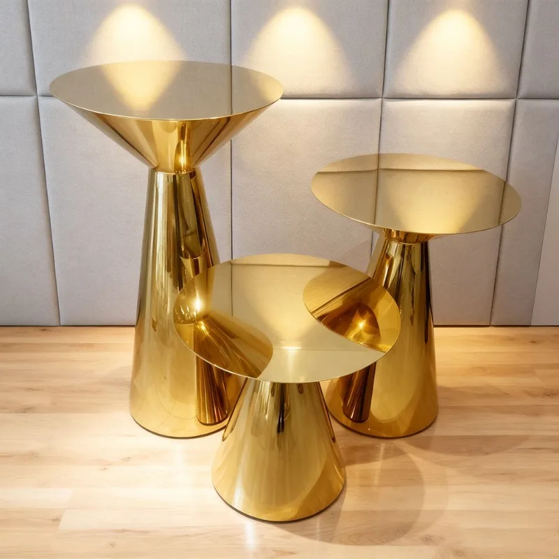 Electroplated gold stainless steel round table, mushroom head dessert table