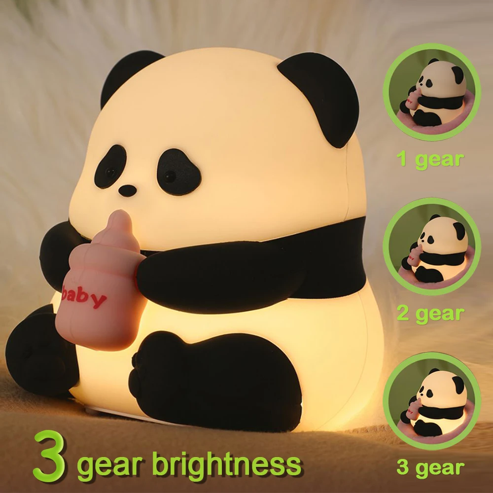 LED Night Light Cute Panda Cartoon Animals Silicone Lamp USB Rechargeable Timing Sleeping Lamp Bedroom Decoration for Children