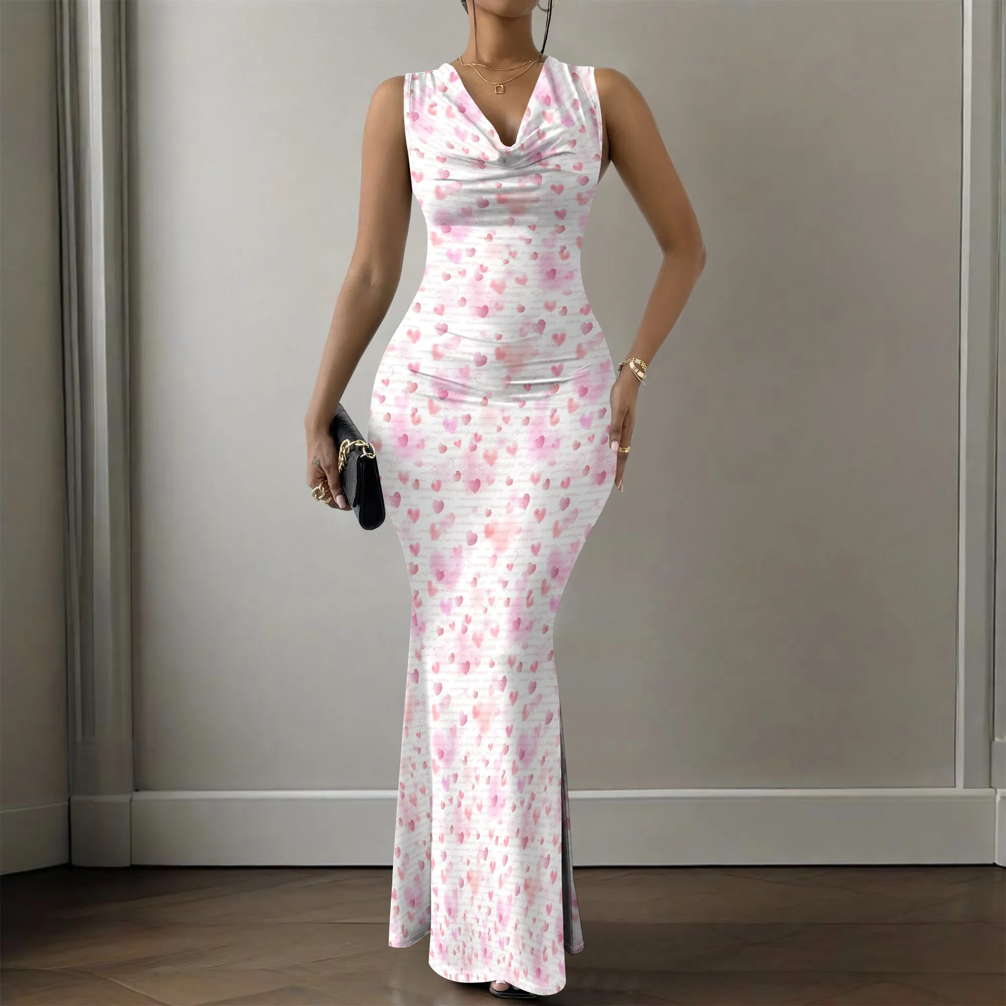 Women's Mermaid Dress Fitted Cowl Neck Fishtail Dress XS-2XL Love Motif for Product Launch Corporate Event