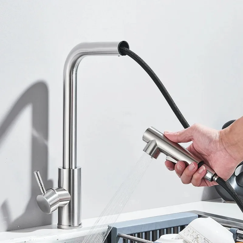 

Black Pull Out Kitchen Sink Faucet Two Model Stream Sprayer Nozzle Stainless Steel Hot Cold Wate Mixer Tap Deck