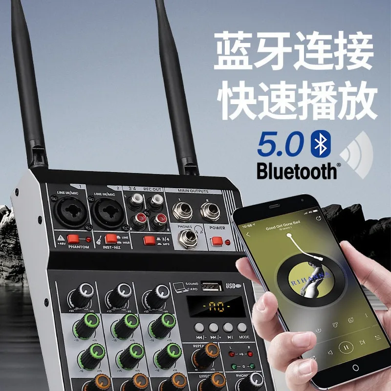 Professional Small Mixer Outdoor Karaoke Indoor KTV Bluetooth Conference Microphone Reverb DSP Live 4way