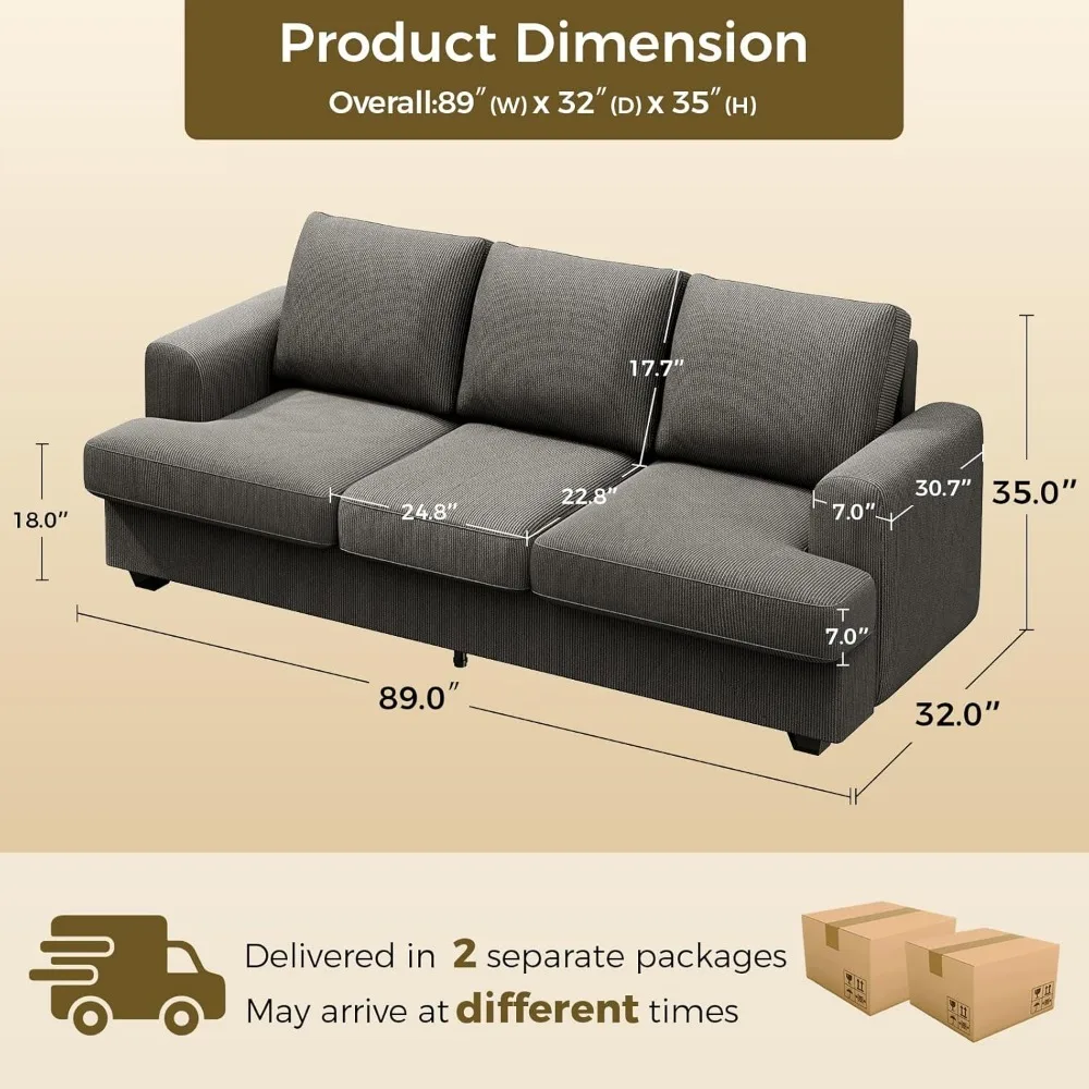 89 inch Couches for Living Room, Modern Couch with Deep Seat, Home Sofa Living Room, 3 Seater Couch with Firm Structure