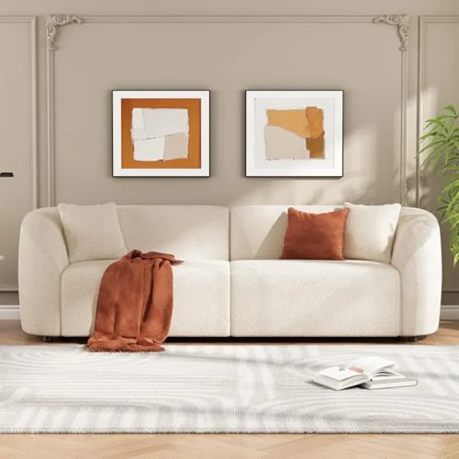 

Sabbo 87.50" Boucle Upholstered Couch, Oversized 2 Seater Sofa, Curved Soft Seating Lounge Sofa Chair, Cozy Loveseat with Armre