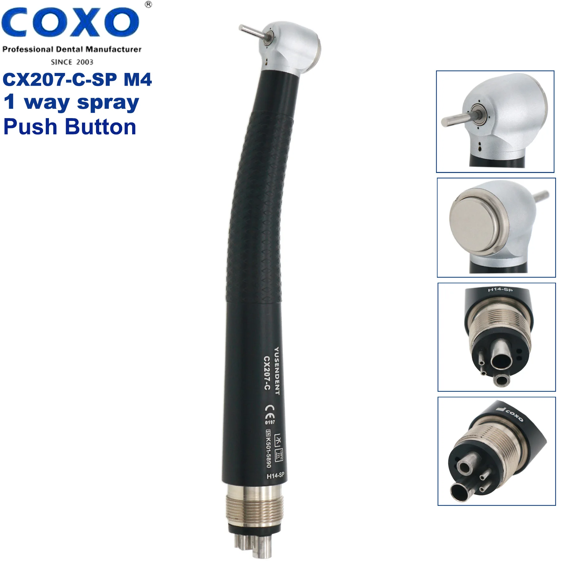 

COXO Original Product Highspeed Black 4 Hole Ceramic Bearing Air Turbine Push Botton Handpiece Instrumento Dental