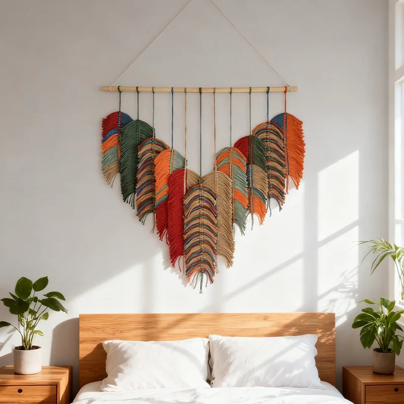 Colored leaf tapestries, wind walls, green homestays, hand-woven decorative tapestries at the entrance
