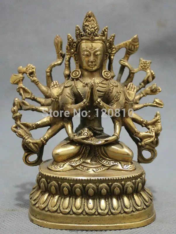 

Tibet Brass Buddhism 18 Hands Avalokiteshvara Kwan-yin GuanYin Buddha Statue