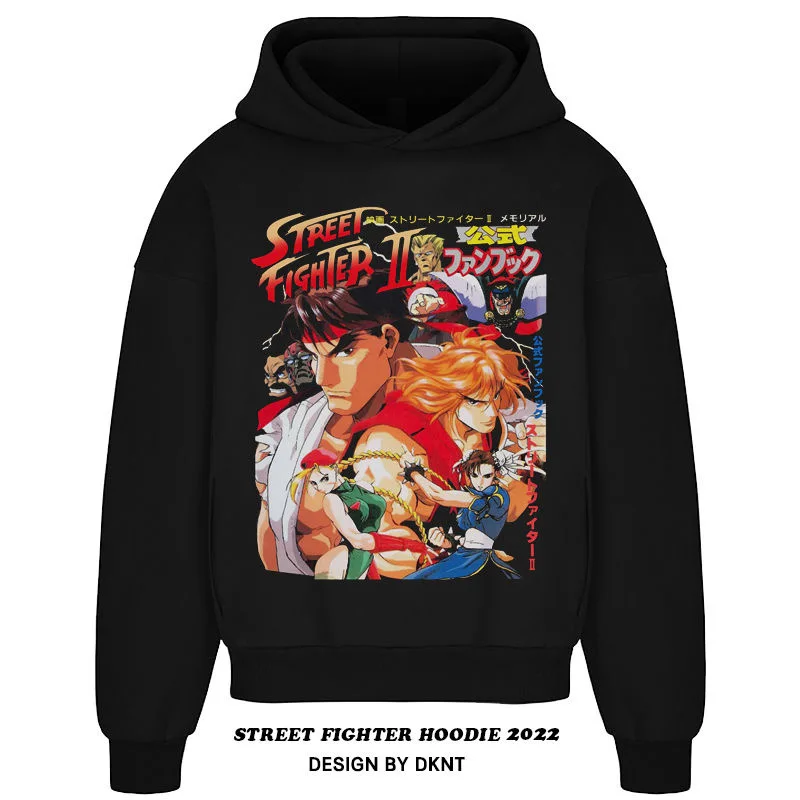 Street Fighter Joint 2024 New Men\'s Pure Cotton Hoodie Street Fighter Character Print Hooded Movement Street Hip-hop Style