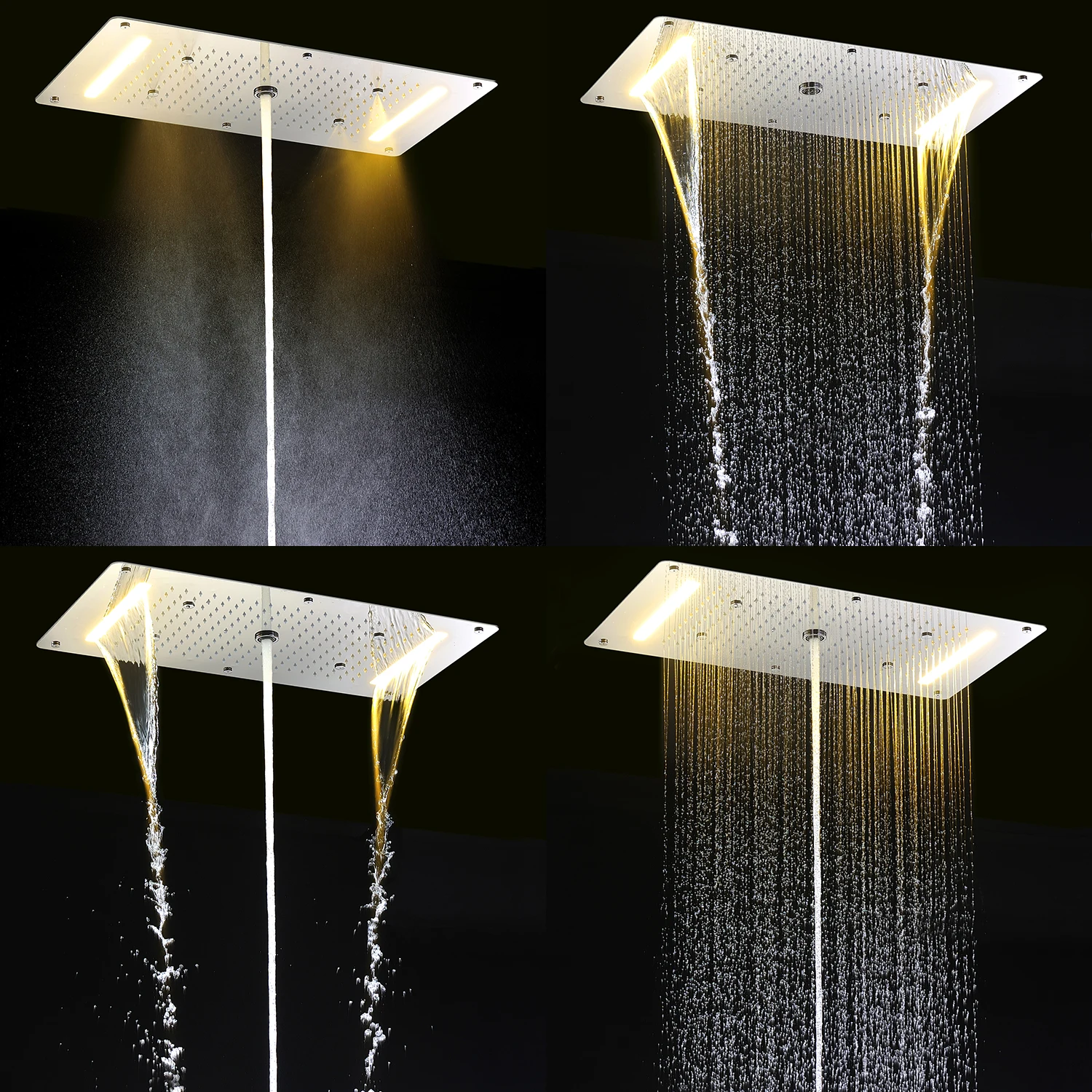 RGB LED Shower Head Set, Kit Válvula Misturador termostático, Matt Black, Painel torneira do chuveiro, jatos laterais, 28x5 Polegada, 6 Pcs, 2"