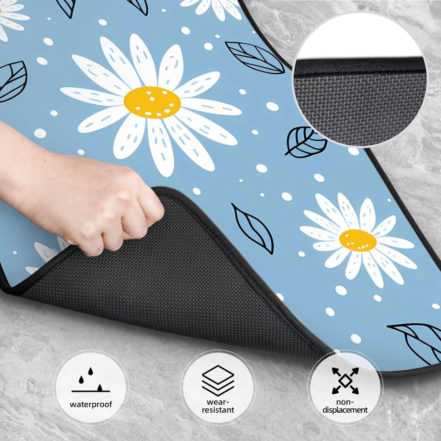 A Collection Of Four Car Floor Mats Featuring Daisy Designs, Which Includes Both Front And Rear Carpet Mats, Suitable For And Tr