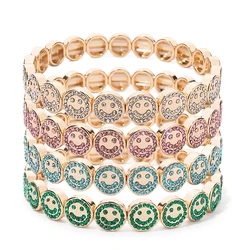 2025 New Gold Color Happy Face Women Bracelet Inlaid Colorful Crystal Elastic Bangle Fashion Jewelry