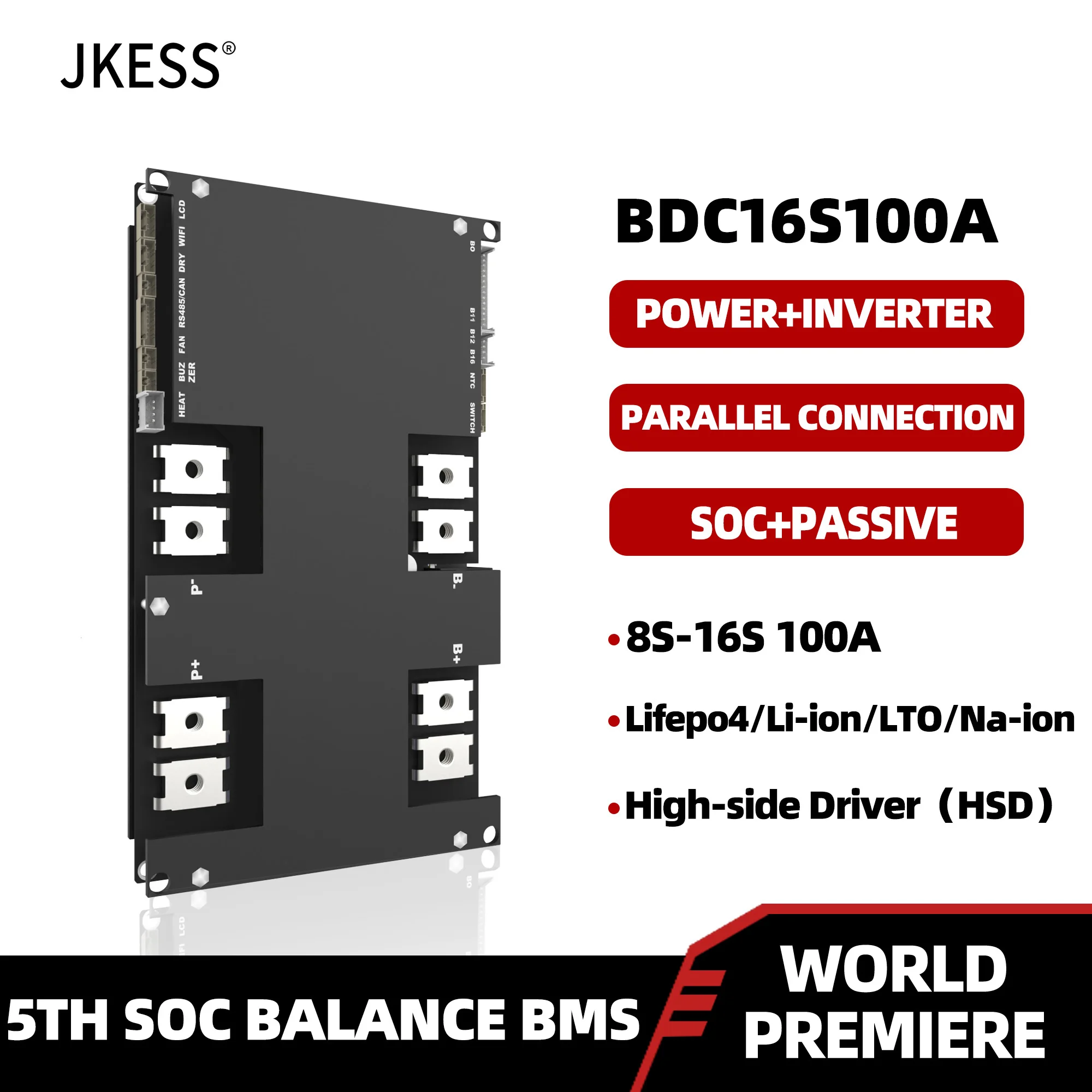 JKESS Inverter BMS Power SOC Balance BMS100A Lifepo4/Li-ion/LTO 8S 10S 12S 16S 24V 48V Home Energy Storage For Growatt Deye