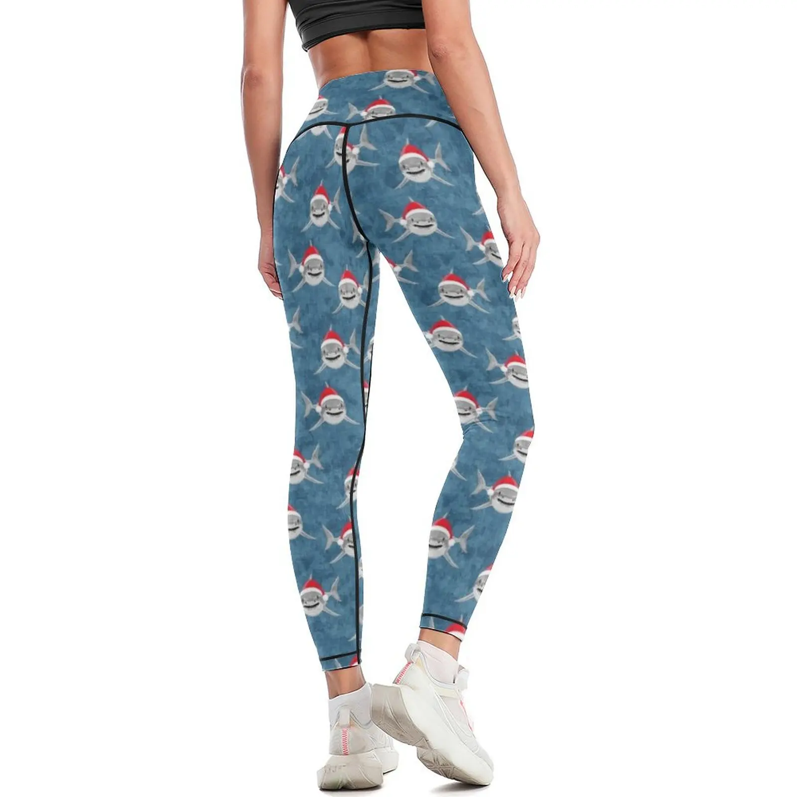 Santa Sharks - blue - Christmas shark Leggings flared Female legging pants Womens Leggings