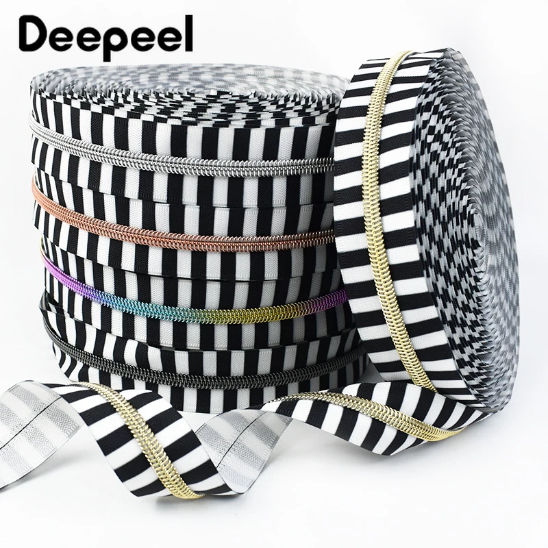 2/5/10Meters Deepeel 5# Stripe Nylon Zippers Colored Zips Tape Bag Clothing Sewing Decoration Coil Zip Roll Closures Repair Kit