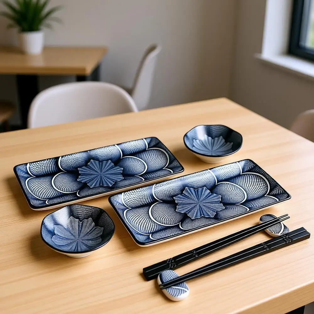 

Набор для суши в японском стиле из 8 предметов, 10 дюймов — 2 тарелки для суши, 2 соусницы, 2 пары палочек для еды, 2 подставки для палочек