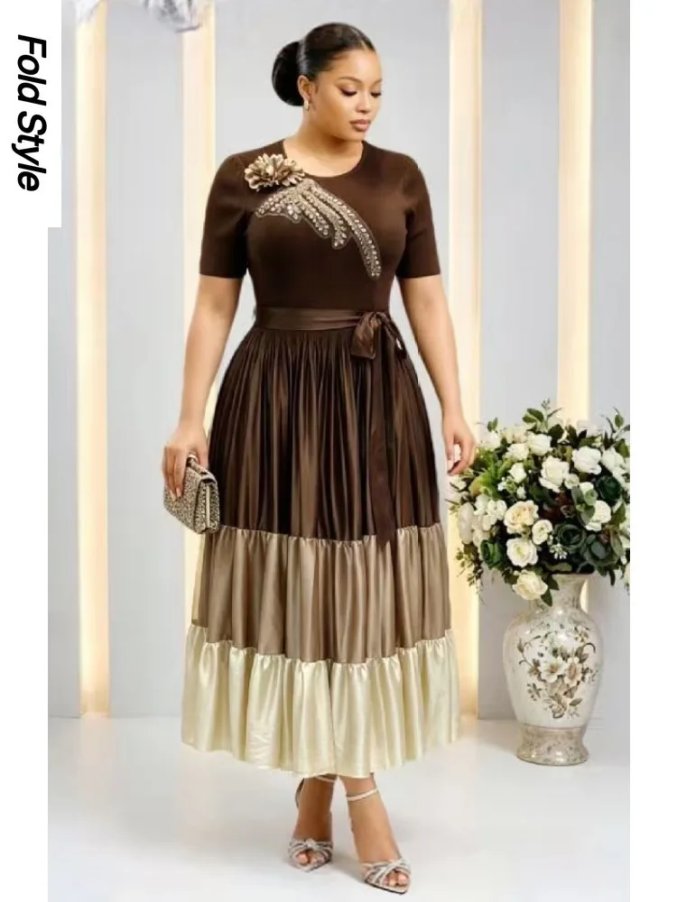 Miyake 2026 Summer Wholesale New Pleated Color Matching Dress Three-dimensional Flower Lace-up Loose Women's Dress