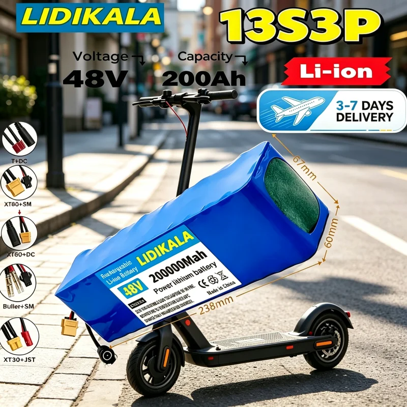 Magazzino UE, spedizione rapida, batteria agli ioni di litio 48V 200Ah 13S3P 2000W per scooter elettrico, con sistema di gestione intelligente 20ABMS, disponibile in magazzino UE, consegna in 3-7