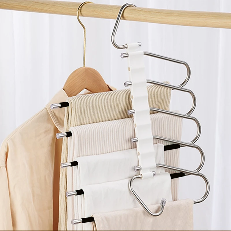 

Multi-Functional Anti-Skid And Anti-Tilt Stainless Steel Trouser Rack Multi-Layer Seamless Trouser Rack Storage Black