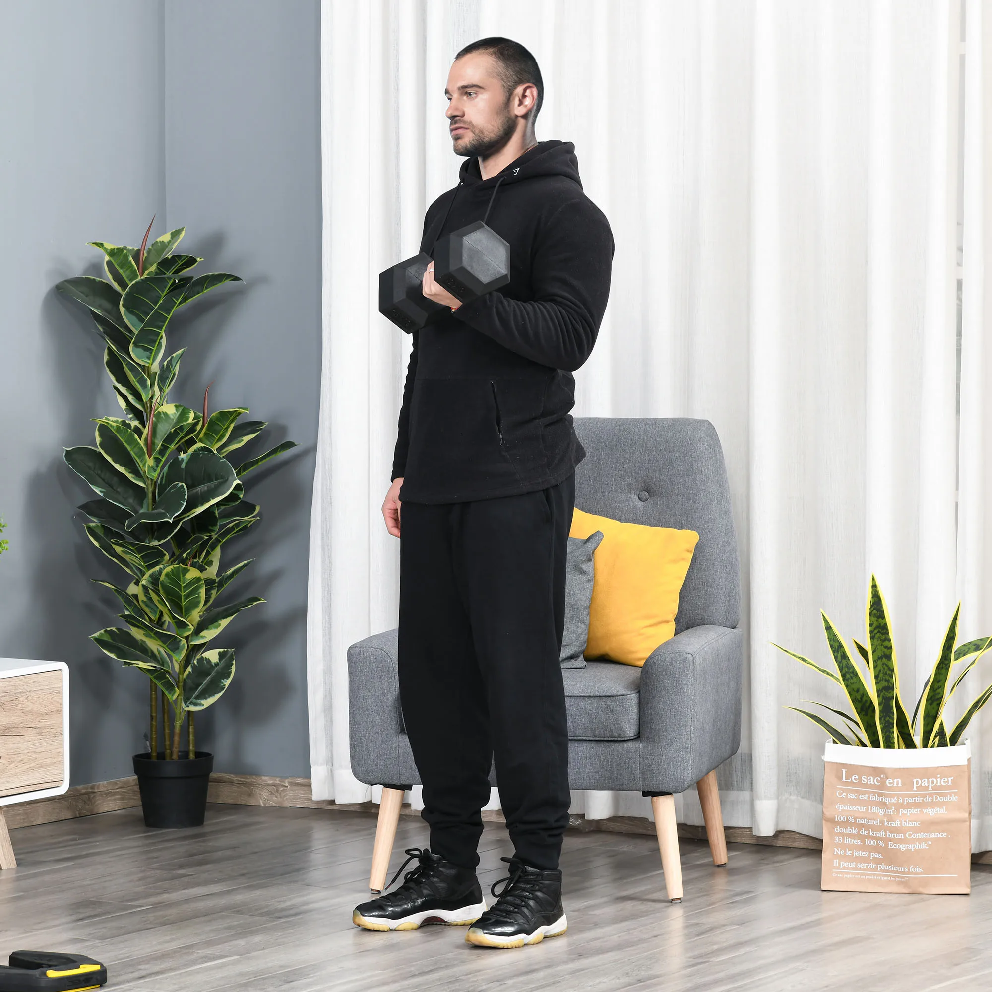 هومكوم دمبل سداسي 15 كجم مع شريط توصيل معدني أسود وفضي #2