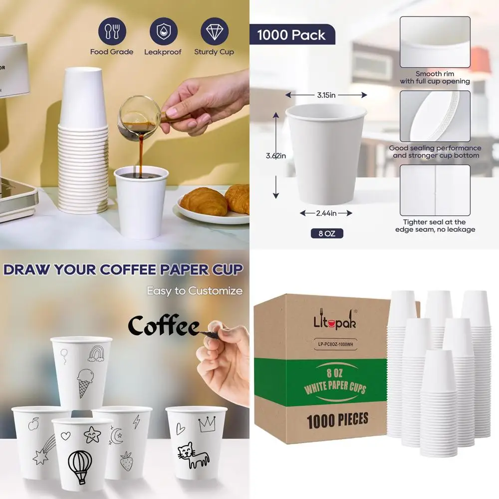 

1000 Pack 8oz Disposable Paper Cups for Coffee, Tea, and Parties