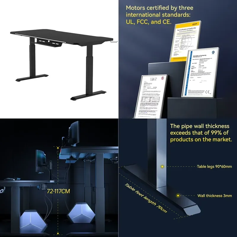 Modern 1.6m Large Electric Gaming Table Dual Motors 120kgs Static Load-Bearing Home Office Furniture