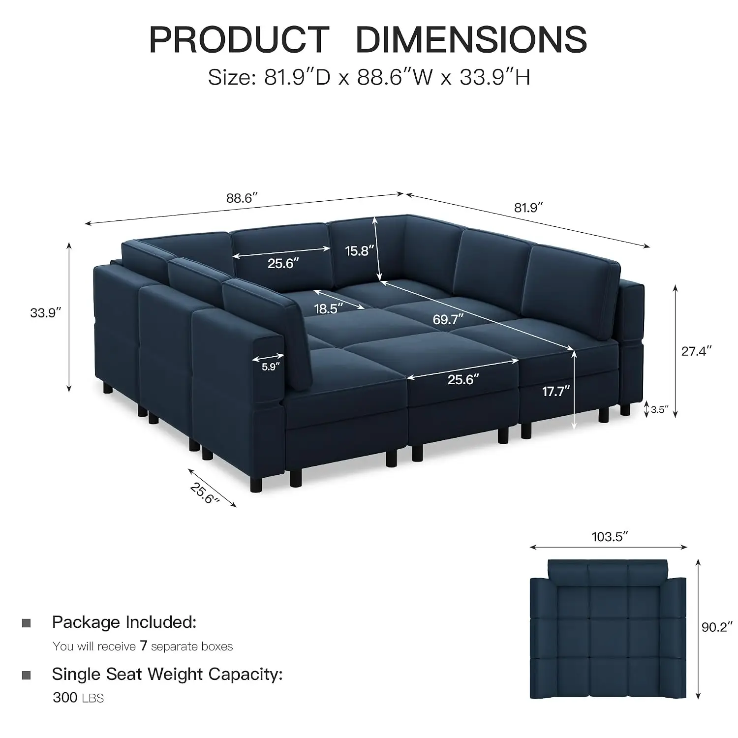 Velvet Modular Sectional Sofa with Reversible Chaise, Storage Seat & Sleeper Bed, Blue, Customized