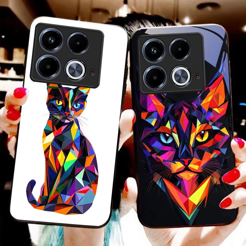 Geometric animal dog For Infinix Note 40 4G 30i 12 G96 Smart 8 Hot 9 Play 10 11S 12 20i 50 Pro Plus 5G tempered glass phone case