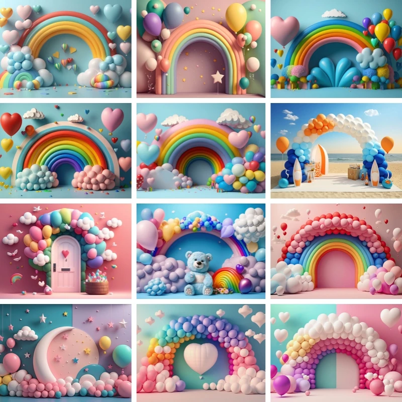 

Mocsicka Photography Background Arch Balloon Heart Rainbow Kdis Birthday Party Cake Smash Portrait Decor Backdrop Photo Studio