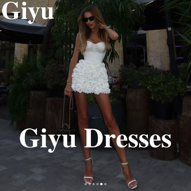 Giyu Sexy Mini Satin Evening Dress Off Shoulder Handmade Flower Decoration European and American Women's Party Dress Customized