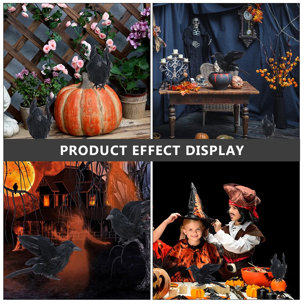 

3pcs Lifelike Feathered Crow Decorations Black Simulated Crows For Halloween Party Props Desktop Bird Adornments Halloween