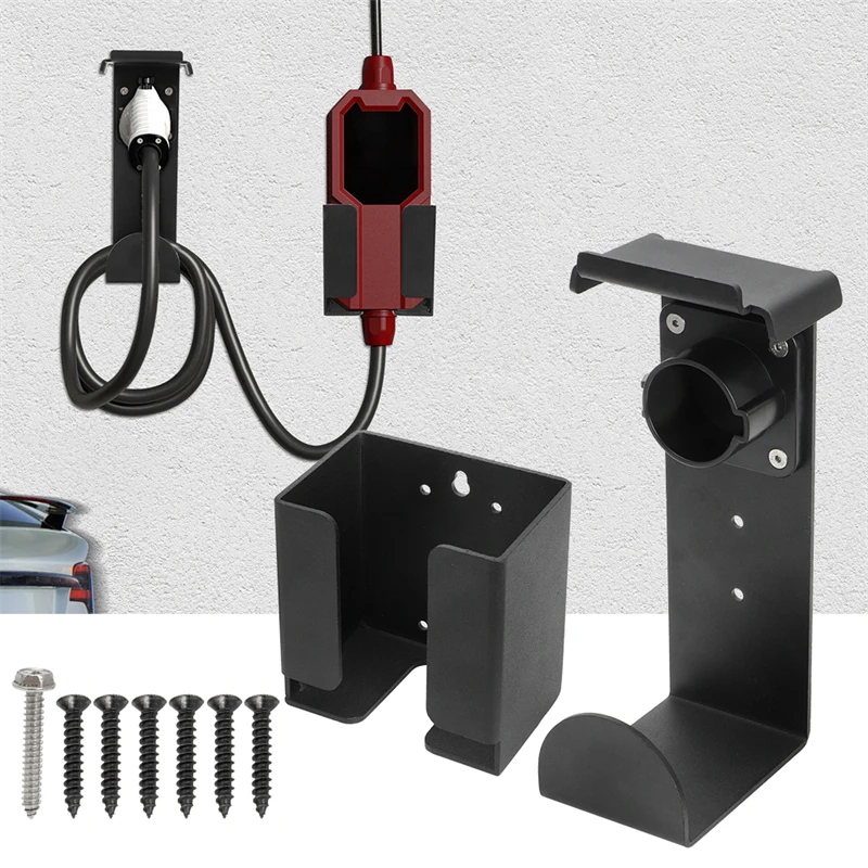 EV Charger Holder with Charging Box Rack for SAE J1772 Connector Wall-Mount Electric Vehicle Charger Holster