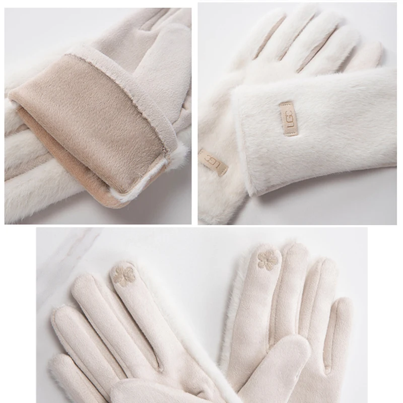 قفازات عصرية أنيقة من جلد الغزال للنساء من فرو المنك الصناعي قفازات دافئة وصديقة للبشرة قفازات شاشة لمس حلوة وناعمة للتنقل #6