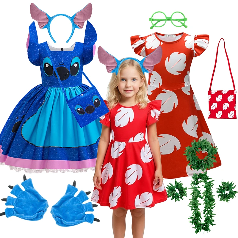 Movie Sttitch Cosplay Princess Dress for Girls Cospaly Carnival Party Cartoon Clothes Kids Festival Disguise Dress Up Outfits