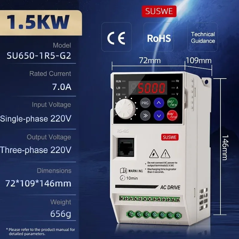 VFD 0,75/1,5/2,2/4/5,5kW/15kW Ingang 220V/380V, Driefasige uitgang 220V/380V Vectorfrequentieomvormer, Motorsnelheidsregelaar